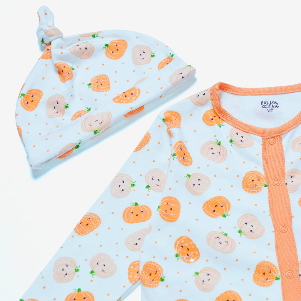 Hallow Scream Pumpkin Baby Sleepsuit 4 Pieces Set, product image 4